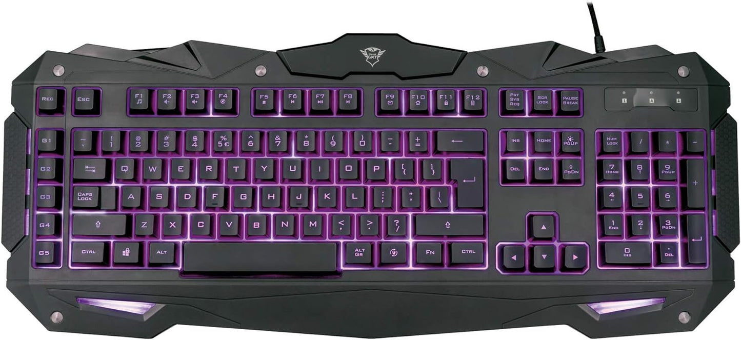 Clavier Trust GXT 840 Myra Gamer Led Lumineux - Anti Ghosting, 12 Touches Multimédias, 5 touches macros programmables - AZERTY