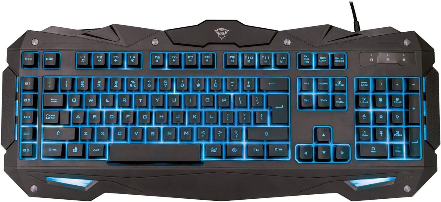 Clavier Trust GXT 840 Myra Gamer Led Lumineux - Anti Ghosting, 12 Touches Multimédias, 5 touches macros programmables - AZERTY