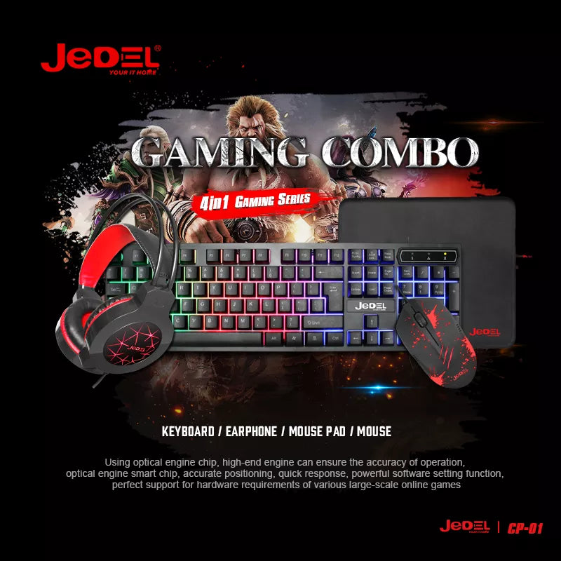 Combo Jedel CP-01 4-en-1 RGB LED Clavier Casque Souris et Tapis de Jeu USB Filaire