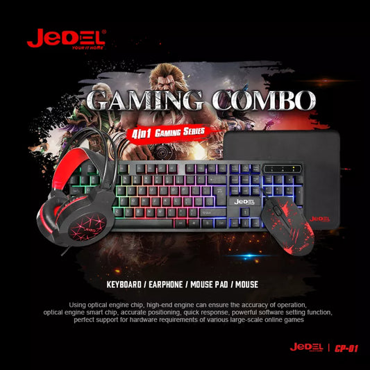 Combo Jedel CP-01 4-en-1 RGB LED Clavier Casque Souris et Tapis de Jeu USB Filaire