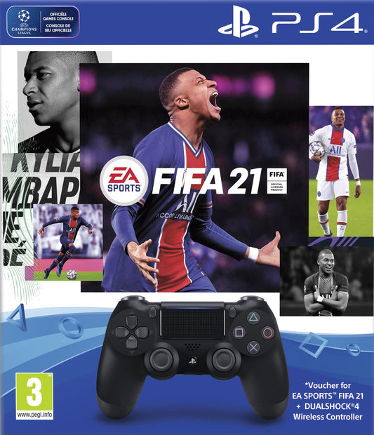 Manette PS4 DualShock 4.0 V2 Jet Black + FIFA 21 Voucher FUT- PlayStation Officiel